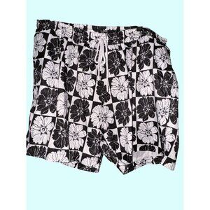 NWT Mens INC Floral Black & White Swim Trunks XXL Elastic Waist